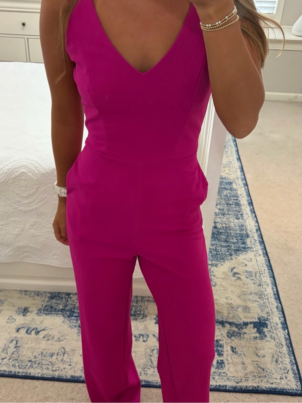 Women's Pink V-Neck Jumpsuit